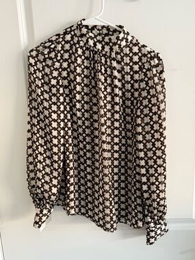 H&M-Womens Black and Cream Patterned Long-Sleeve Blouse-XS